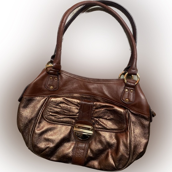 B. MAKOWSKY LEATHER HOBO HANDBAG OVERSIZED BAG COPPER METALLIC LEATHER BAG PURSE - Picture 1 of 11